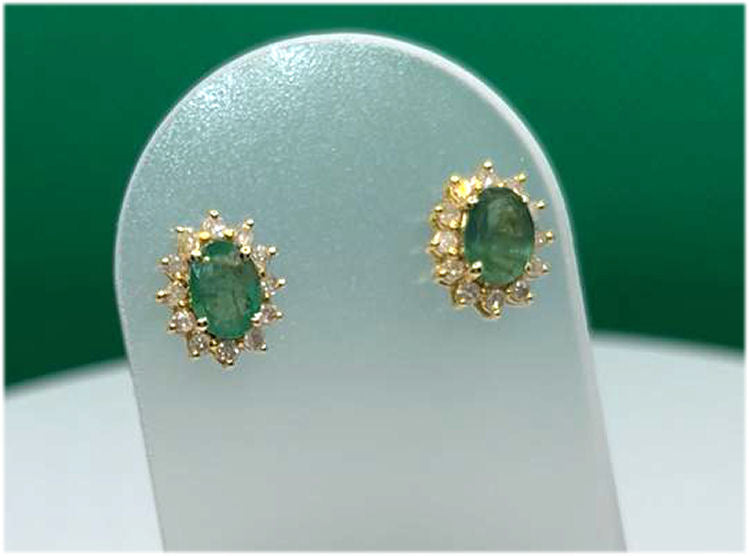 2.50ct Emerald & Diamond Earrings in 14K Yellow Gold