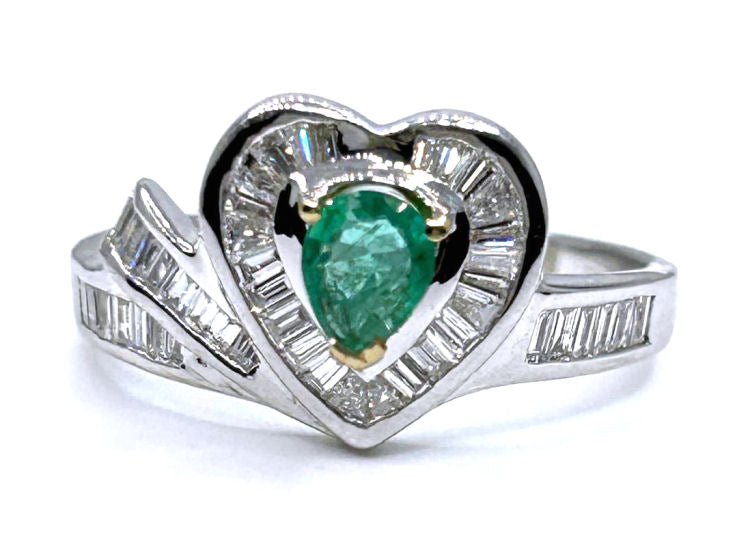 0.74ct Colombian Emerald & Diamond Diamond Ring in 18k White Gold