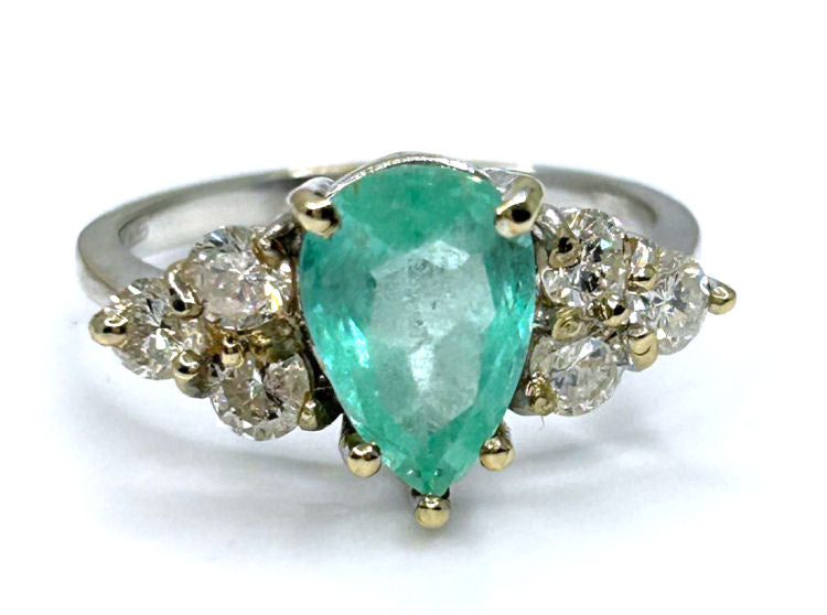 1.94ct Colombian Emerald & Diamond Cluster Ring in 14K White Gold