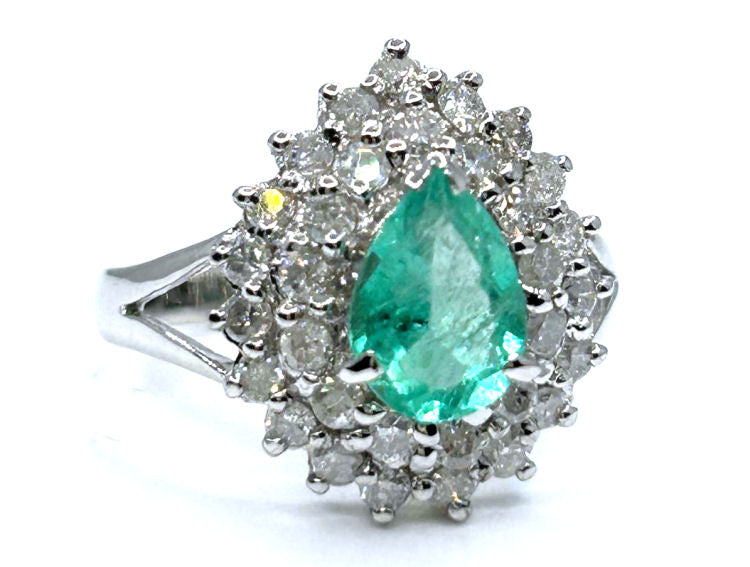 Striking 1.99ct Diamond & Emerald 18K White Gold Ring