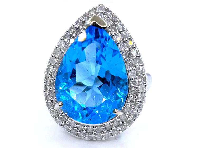 15.10ct Swiss Blue Topaz & Diamond Ring in 14K White Gold