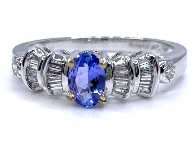 0.84ct Tanzanite & Diamond Ring in 18K White Gold
