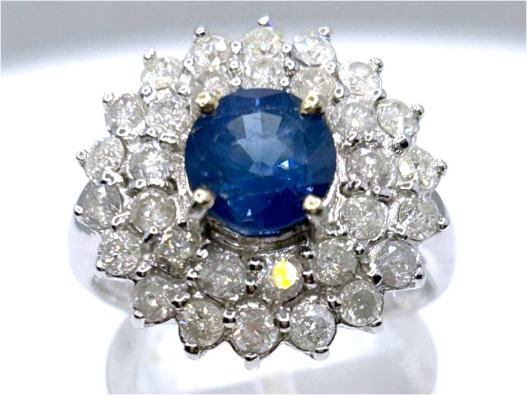 3.18ct Ceylon Sapphire & Diamond Ring in 14K White Gold