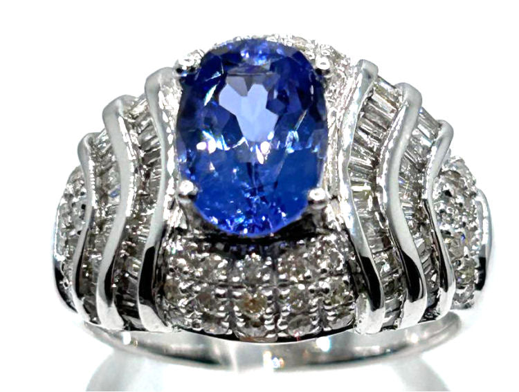 3.14ct Tanzanite & Diamond Ring in 14K White Gold