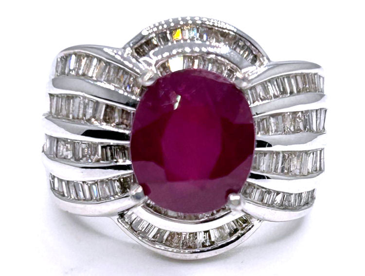 4.30ct Ruby & Diamond Ring in 14K White Gold