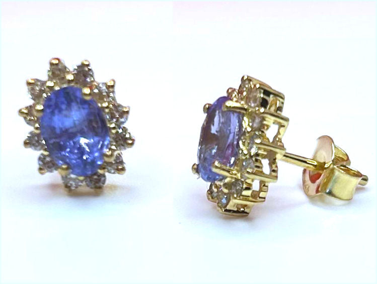 2.50ct Tanzanite & Diamond Earrings in 14K Yellow Gold