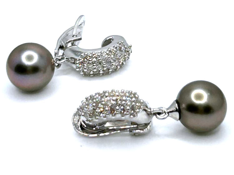 0.60ct Tahitian Pearls & Diamond Drop Earrings in 18K White Gold