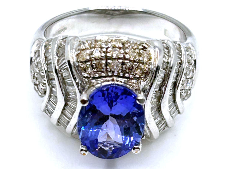 4.41ct Tanzanite & Diamond Ring in 14K White Gold - Baguette Shape