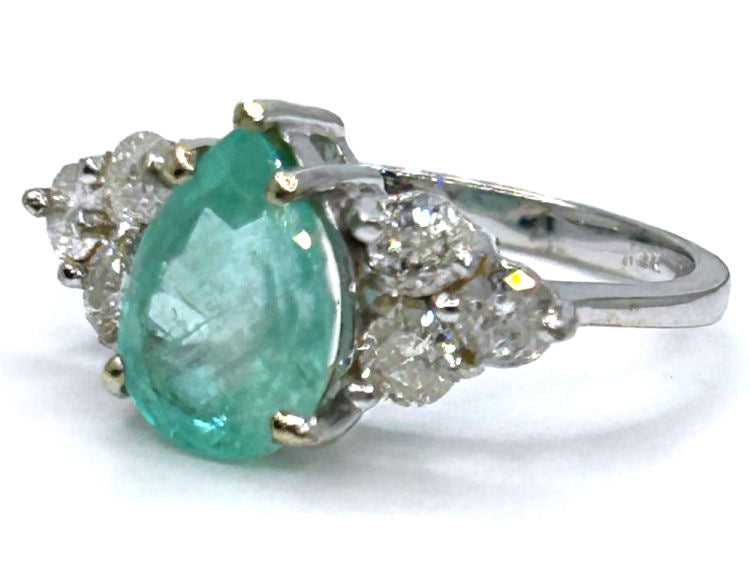 2.93ct Colombian Emerald & Diamond Cluster Ring in 14K White Gold