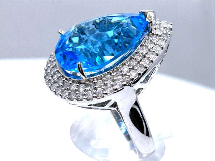 15.10ct Swiss Blue Topaz & Diamond Ring in 14K White Gold