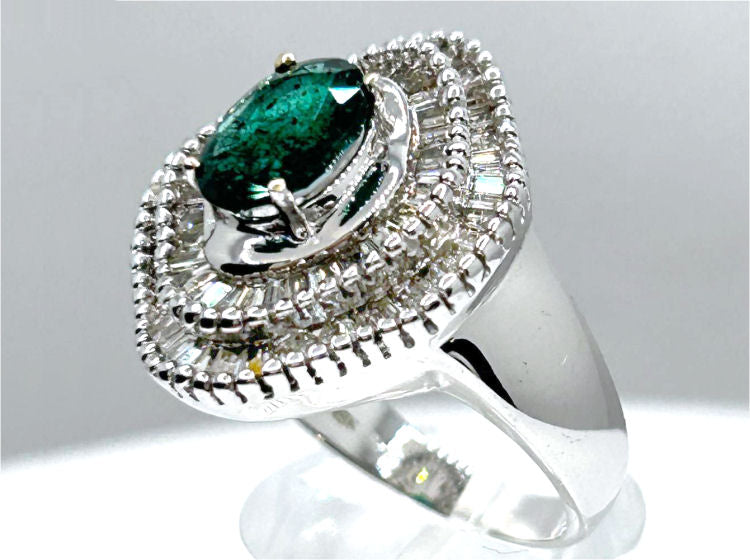 2.46ct Emerald & Diamond Ring in 14K White Gold