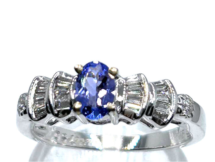 0.84ct Tanzanite & Diamond Ring in 18K White Gold