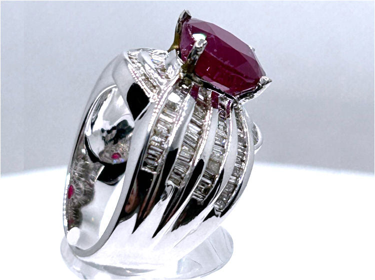 4.30ct Ruby & Diamond Ring in 14K White Gold