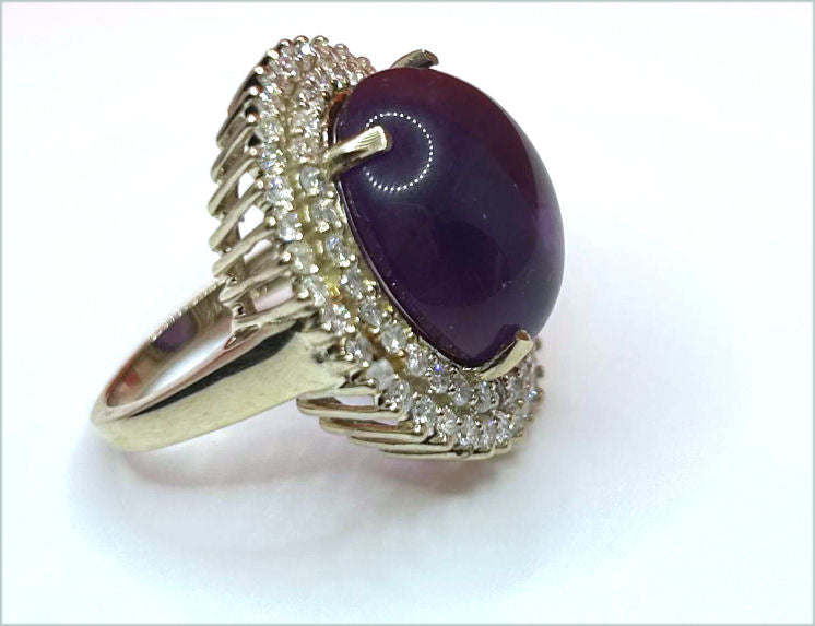 16.93ctw Diamond and Amethyst Set in 18K Yellow Gold Ring