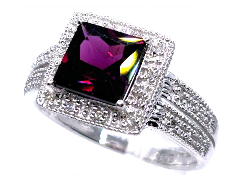 1.65ct Rhodolite Garnet &Diamond Ring in 10K White Gold
