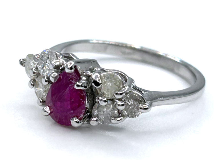 1.73ct Ruby & Diamond Cluster Ring in 14K White Gold
