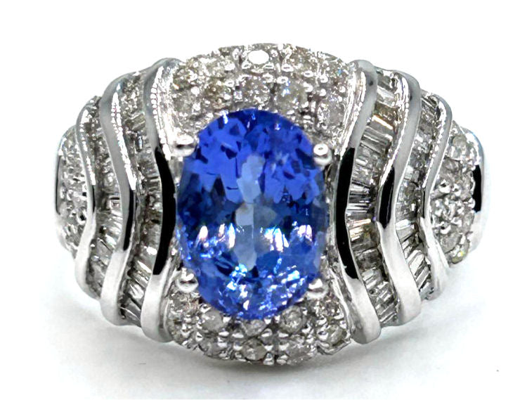 3.14ct Tanzanite & Diamond Ring in 14K White Gold