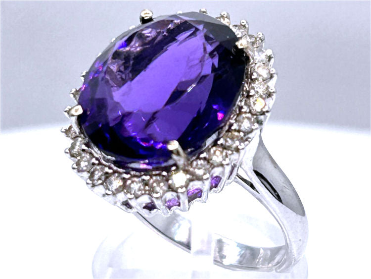 7.49ct Amethyst and Diamond Ring in 14k White Gold