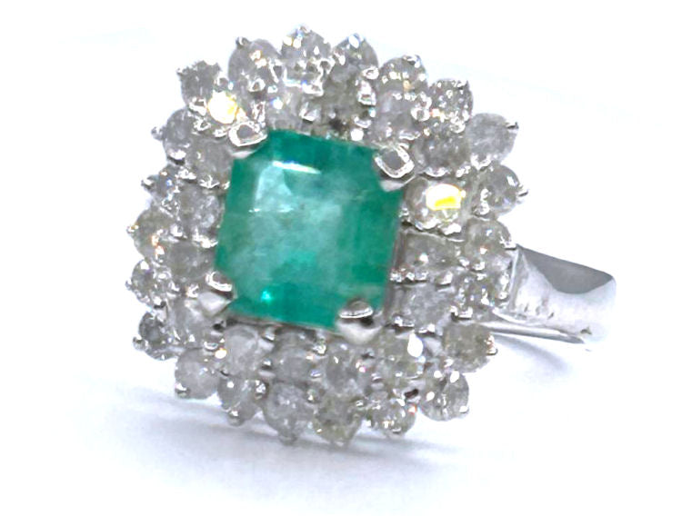 2.40ct Emerald & Diamond Ring in 18K White Gold