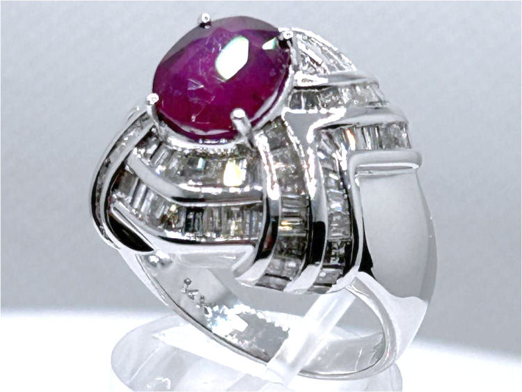 4.41ct Ruby & Diamond Ring in 18K White Gold