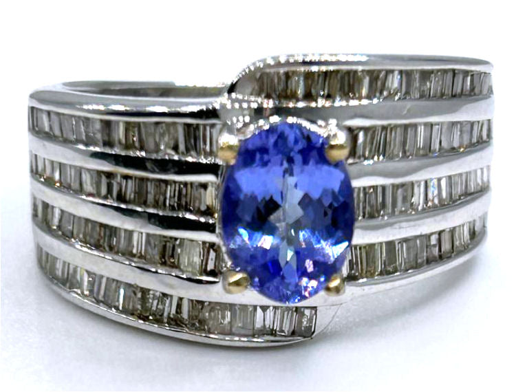 2.04ct Tanzanite & Diamond Ring in 18K White Gold - Baguette Shape