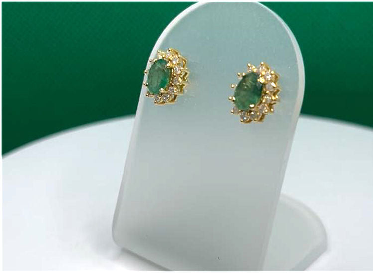 2.50ct Emerald & Diamond Earrings in 14K Yellow Gold