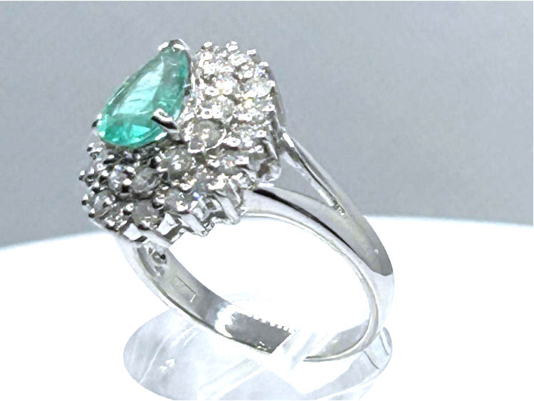 Striking 1.99ct Diamond & Emerald 18K White Gold Ring