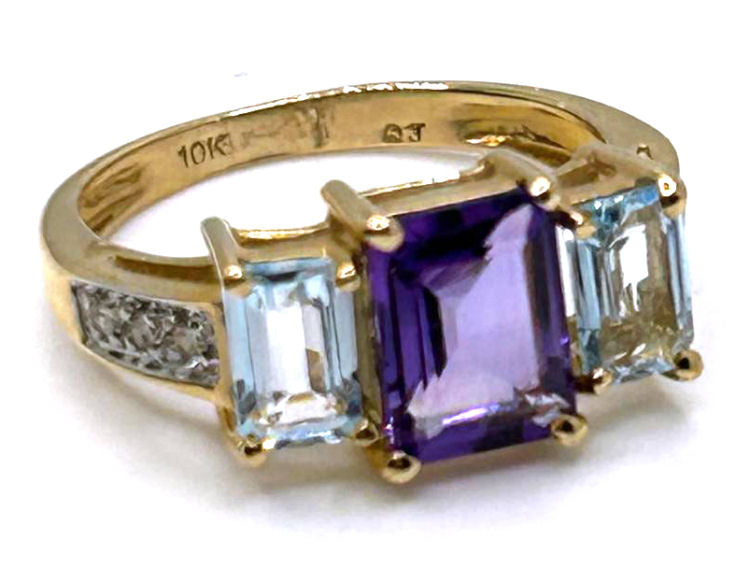 2.76ct Amethyst, Topaz & Diamond Ring in 10K Yellow Gold