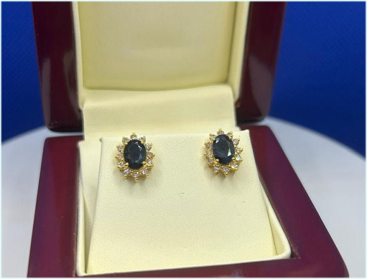 2.50ct Sapphire & Diamond Earrings in 14K Yellow Gold