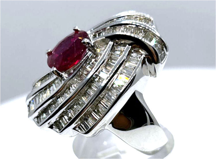 4.29ct Ruby and Diamond Set in 14K White Gold Ring