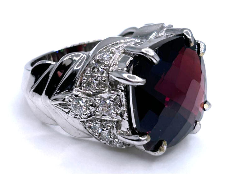 12.56ct Rhodolite & Diamond Ring in 14K White Gold
