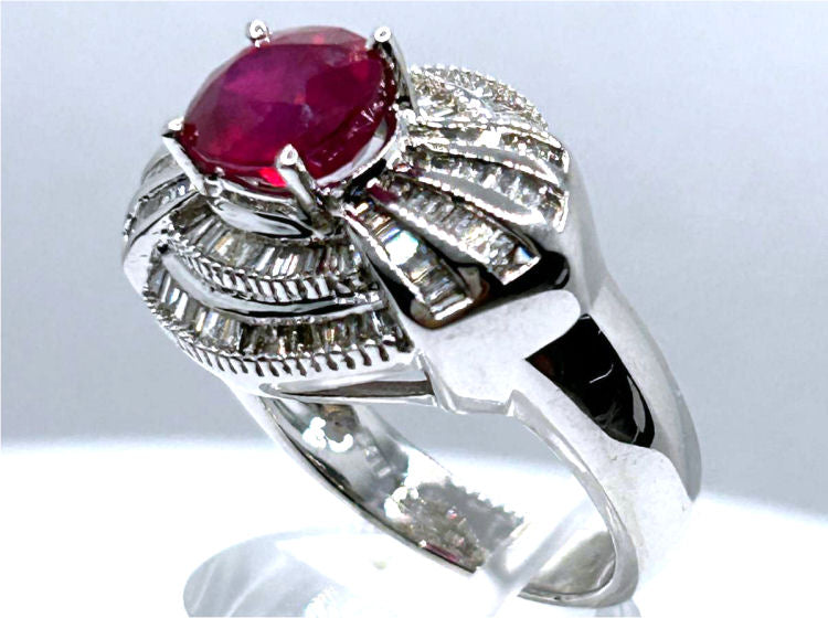 3.18ct Ruby & Diamond Cluster Ring in 14K White Gold