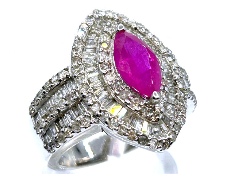 3.16ct Ruby & Diamond Ring in 14K White Gold