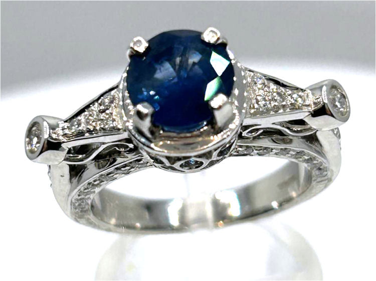2.57ct Ceylon Sapphire & Diamond Ring in 18K White Gold
