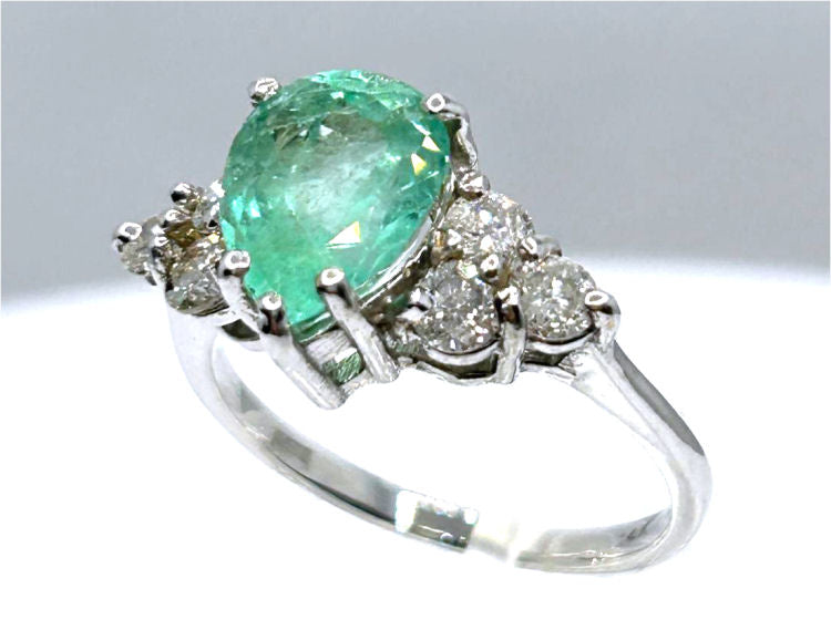 3.60ct Colombian Emerald & Diamond Cluster Ring in 14K White Gold