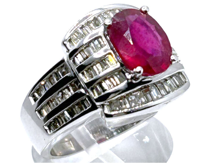 4.27ct Ruby & Diamond Ring in 14K White Gold