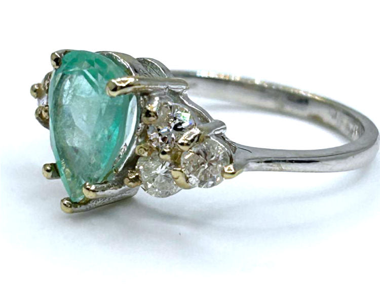 1.94ct Colombian Emerald & Diamond Cluster Ring in 14K White Gold