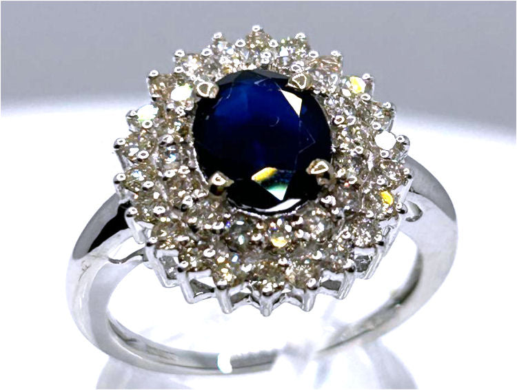 2.60 ctw Diamond and Sapphire Set in 18K White Gold Ring