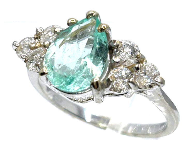 1.80ct Colombian Emerald & Diamond Cluster Ring in 14K White Gold