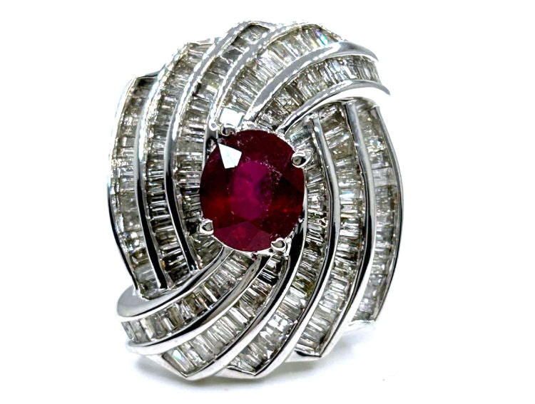 4.29ct Ruby and Diamond Set in 14K White Gold Ring