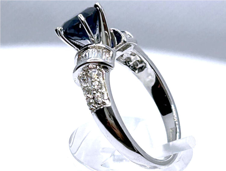 2.55ctw Diamond and Ceylon Sapphire Set in 18K White Gold Ring