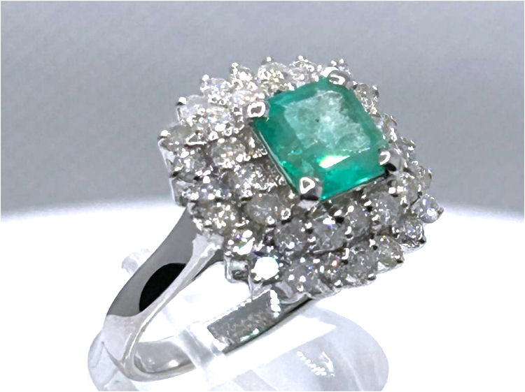2.40ct Emerald & Diamond Ring in 18K White Gold