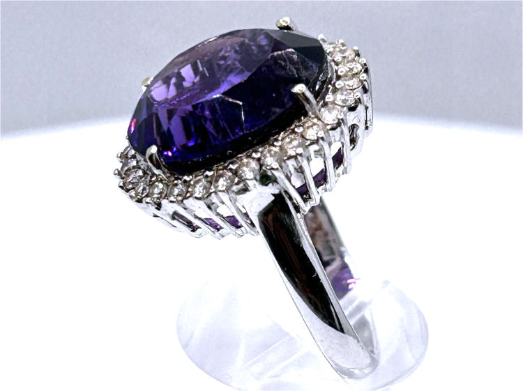 7.49ct Amethyst and Diamond Ring in 14k White Gold