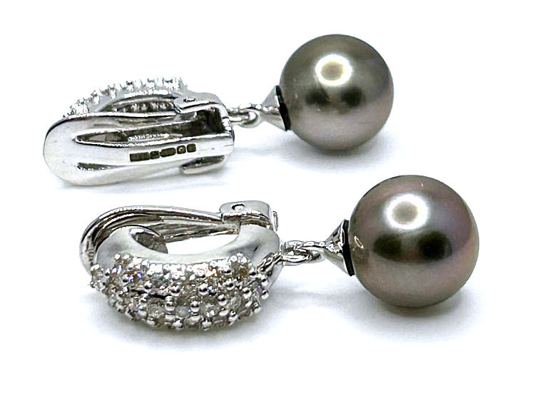 0.60ct Tahitian Pearls & Diamond Drop Earrings in 18K White Gold