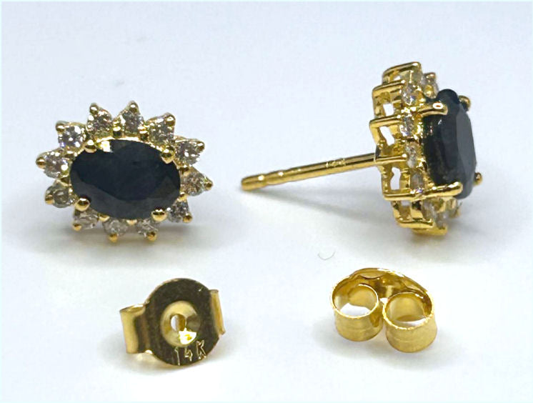 2.50ct Sapphire & Diamond Earrings in 14K Yellow Gold