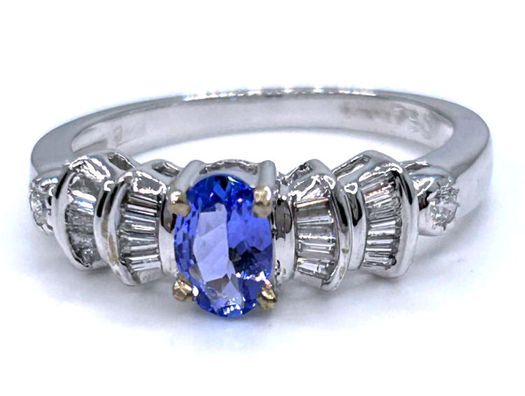 0.84ct Tanzanite & Diamond Ring in 18K White Gold