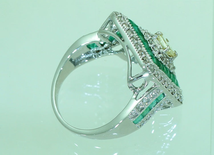 2.96ctw Diamond and Emerald Set in 18K White Gold Ring