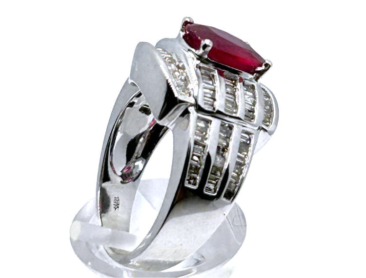 4.27ct Ruby & Diamond Ring in 14K White Gold