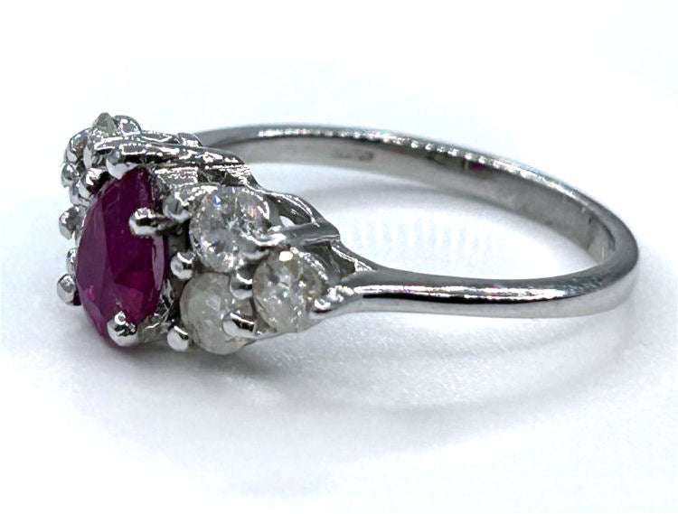 1.73ct Ruby & Diamond Cluster Ring in 14K White Gold
