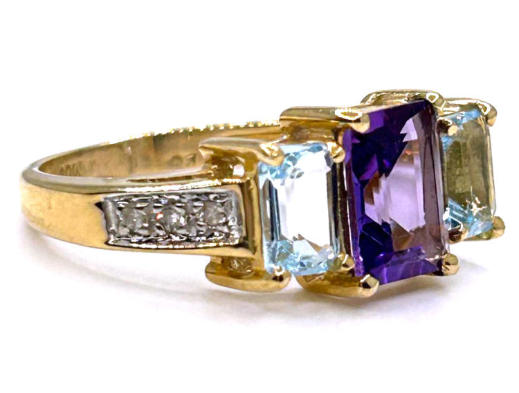 2.76ct Amethyst, Topaz & Diamond Ring in 10K Yellow Gold